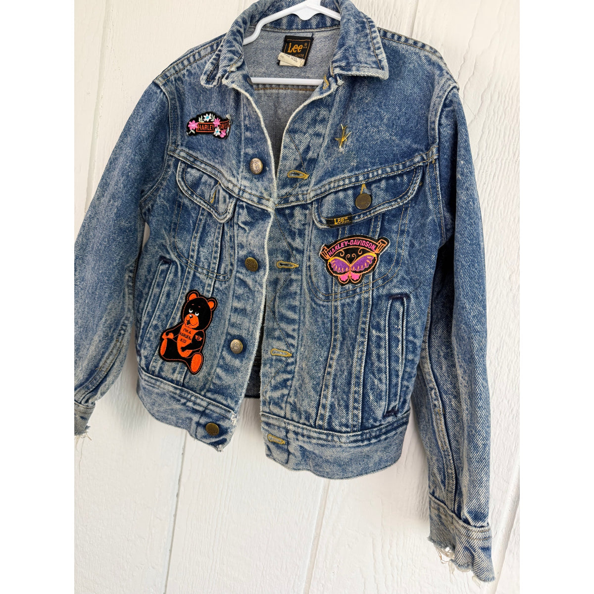 Vintage Lee Harley Davidson Denim Jacket Girls Size 10 Made USA Biker 80s 90s