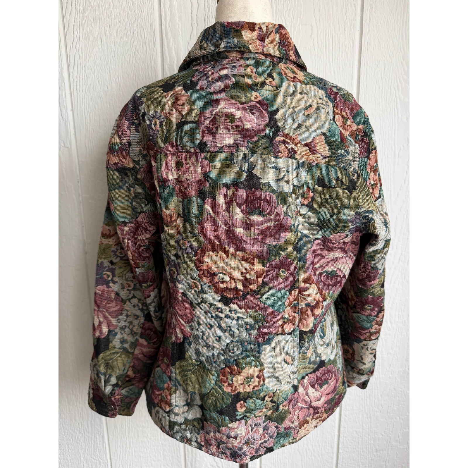 Vintage Floral Tapestry Jacket Cottagecore Rose Woven Jacket Petite PM