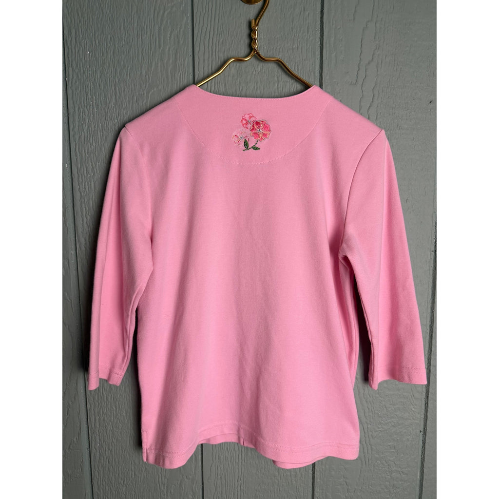 Vintage Breckenridge Petite Pink Embroidered Floral Cardigan | Cottagecore | PS