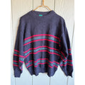 Vintage 90s Canda Knit Sweater Navy Red Teal Striped Textured Crewneck MD