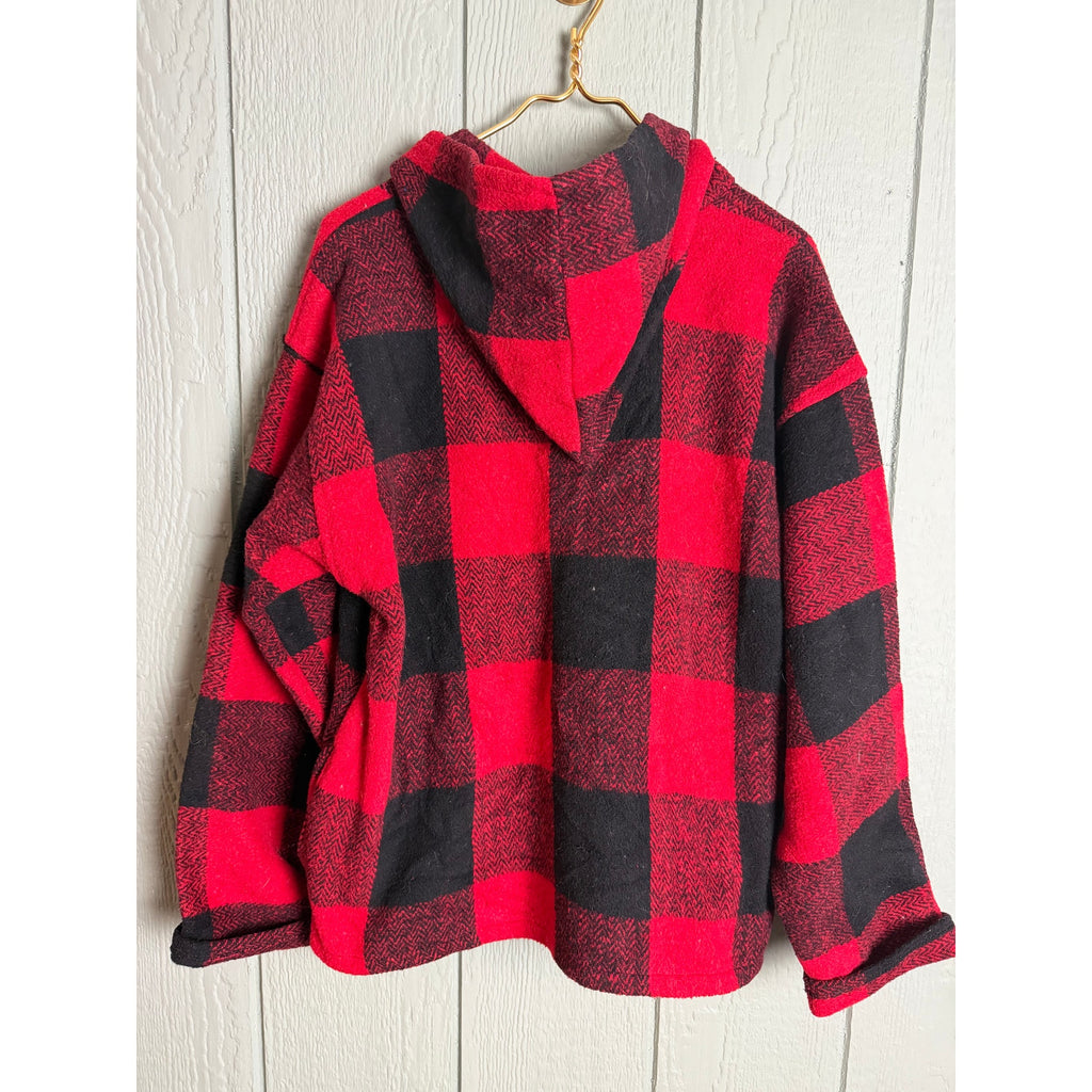Vintage Earth Ragz Buffalo Plaid Hoodie Pullover Up North Minnesota Medium Y2K