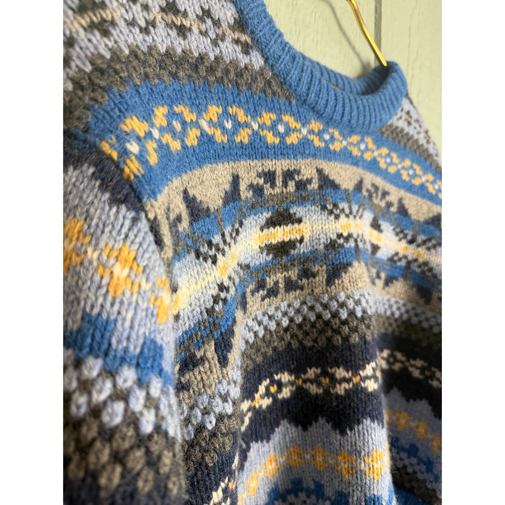 Vintage 100% Wool American Eagle Fair Isle Knit Sweater Cropped LG