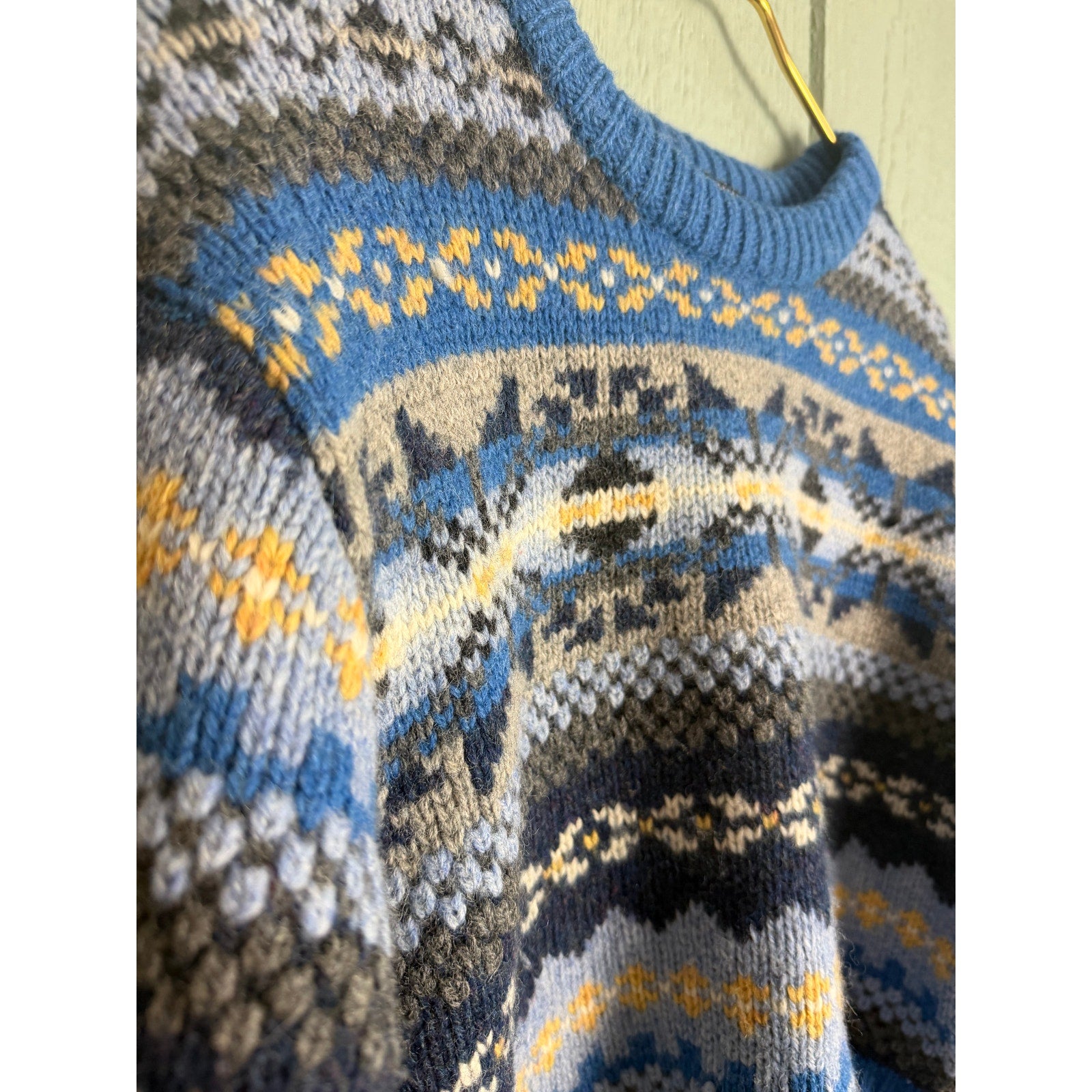 Vintage 100% Wool American Eagle Fair Isle Knit Sweater Cropped LG