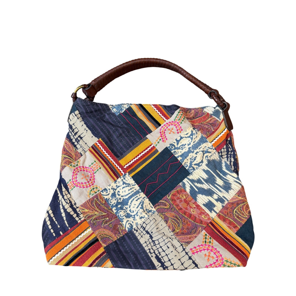 Y2K Lucky Brand Patchwork Shoulder Bag Boho Embroidered Textile Hobo Purse
