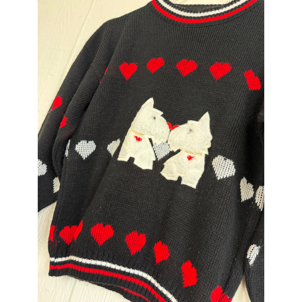 Vintage Scottie Dog Heart Sweater Made in USA Black Red White