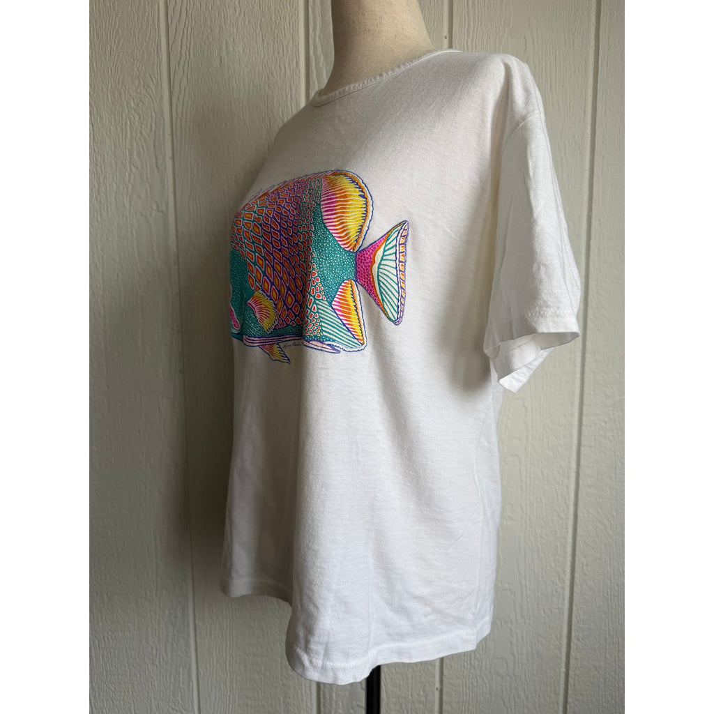 Vintage Panama Jack Tropical Fish Graphic T-Shirt White Single Stitch Style M