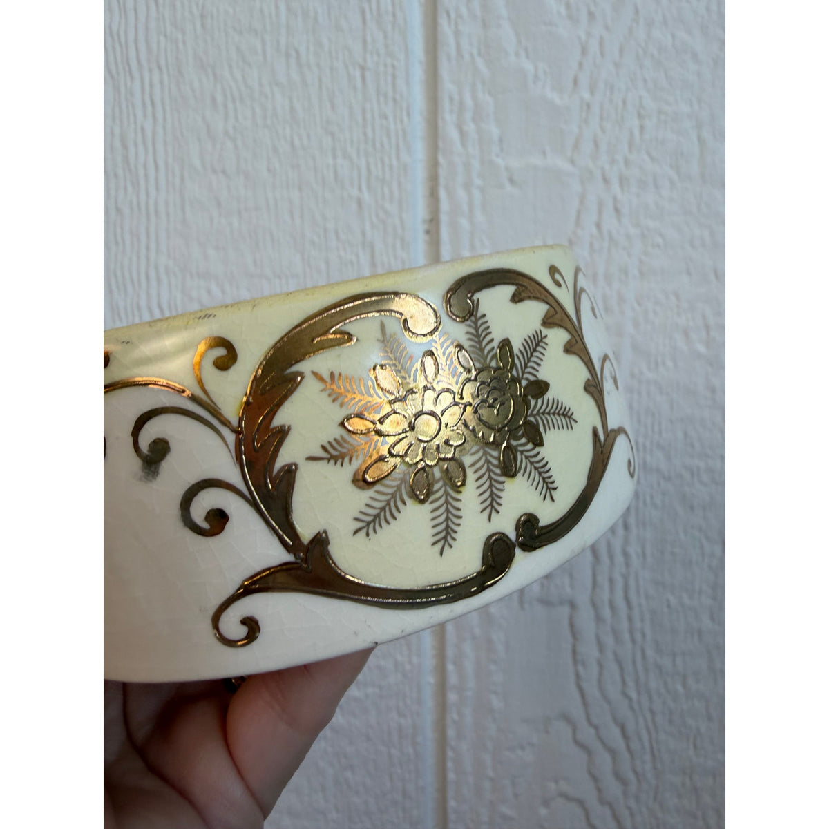 Vintage Hand Painted Japan Ceramic Bowl Brown Floral Scroll Cottage Decor