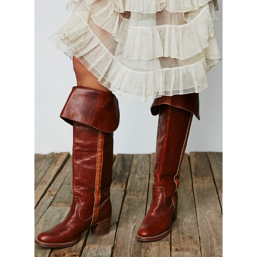 Vintage Frye Campus Style Tall Leather Boots Brown Cognac USA 8.5 Women's