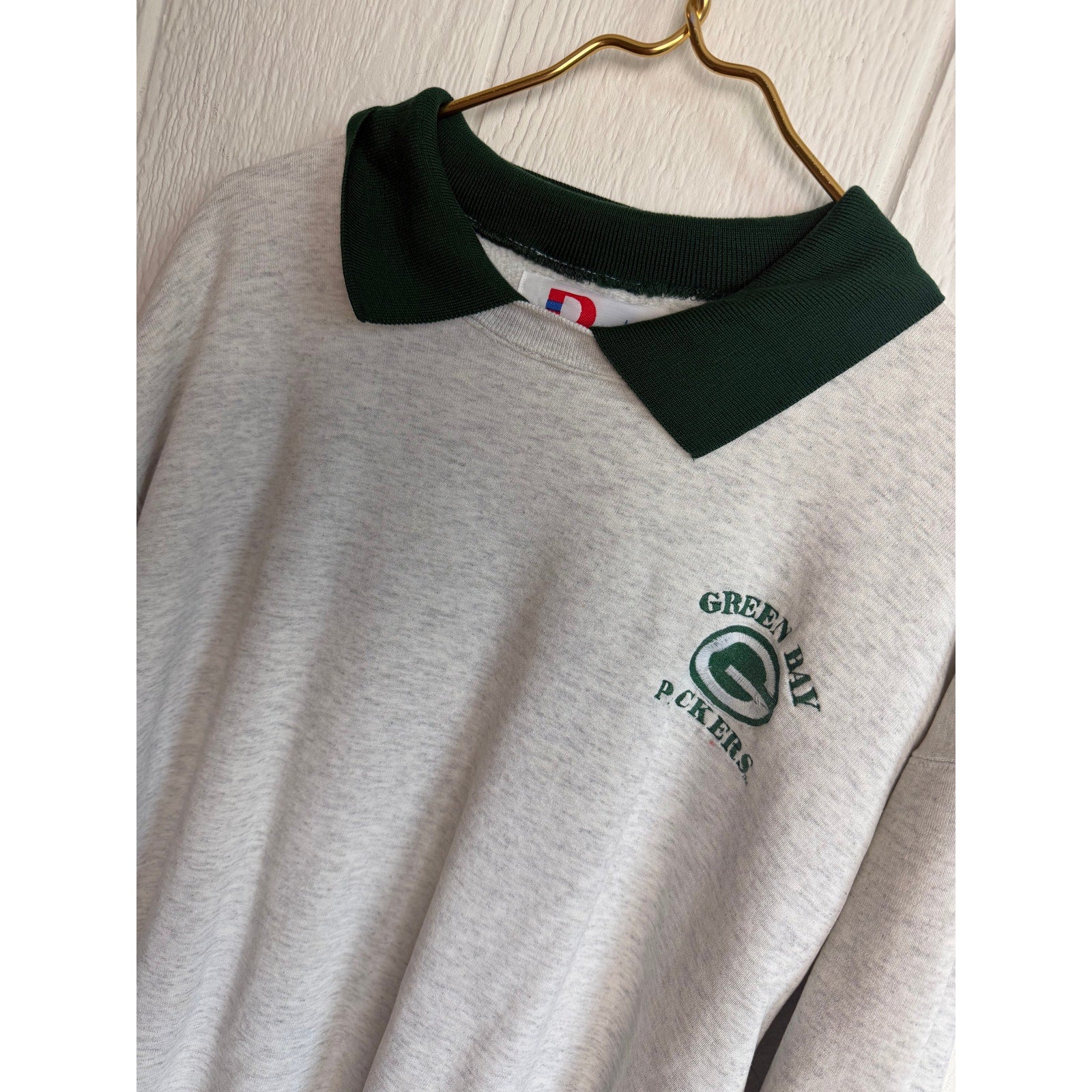 Vintage 90s Green Bay Packers Collared Pullover Sweatshirt, Size Large