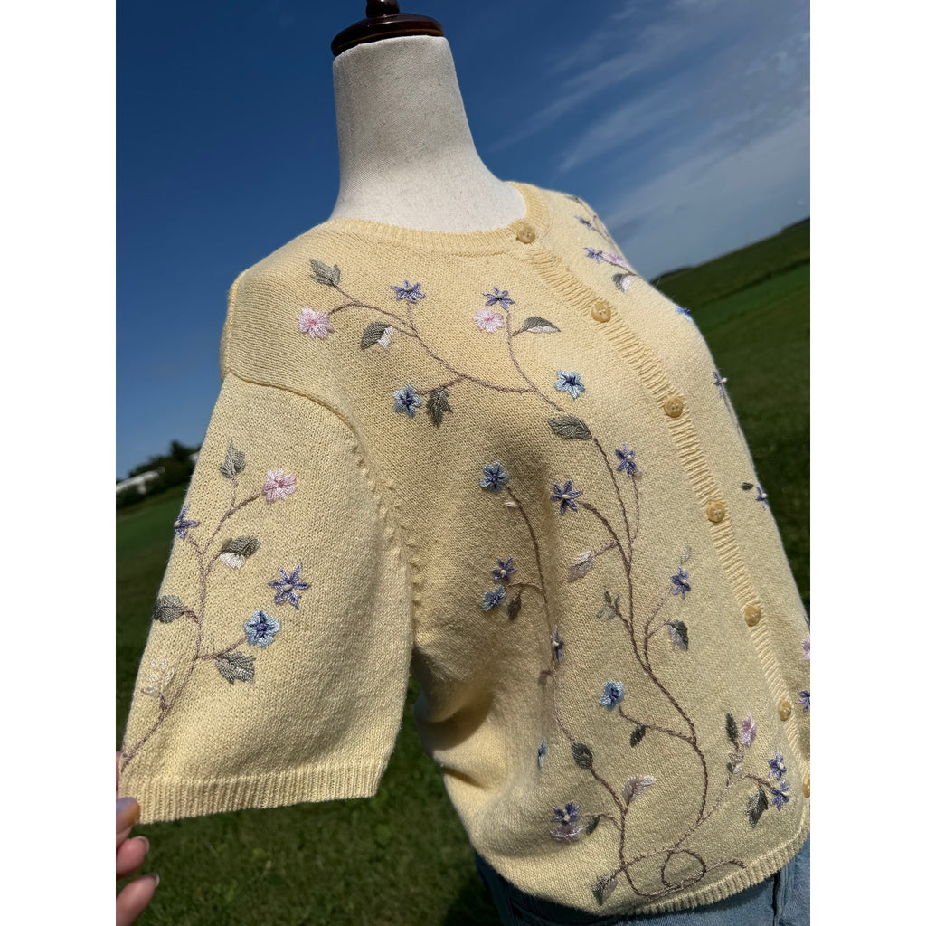 Vintage Christopher & Banks Hand Embroidered Floral Cardigan Sweater Medium