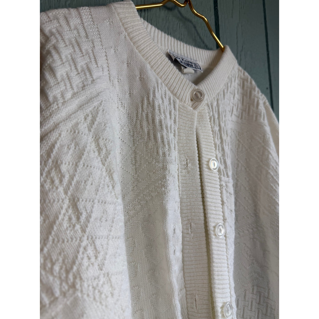 Vintage Jeric Knitwear White Textured Cardigan Made in USA 90s Chunky Knit