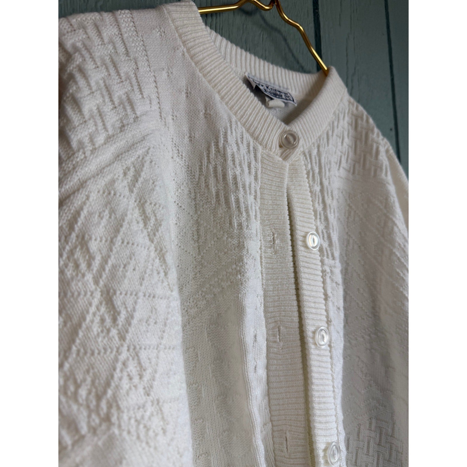 Vintage Jeric Knitwear White Textured Cardigan Made in USA 90s Chunky Knit