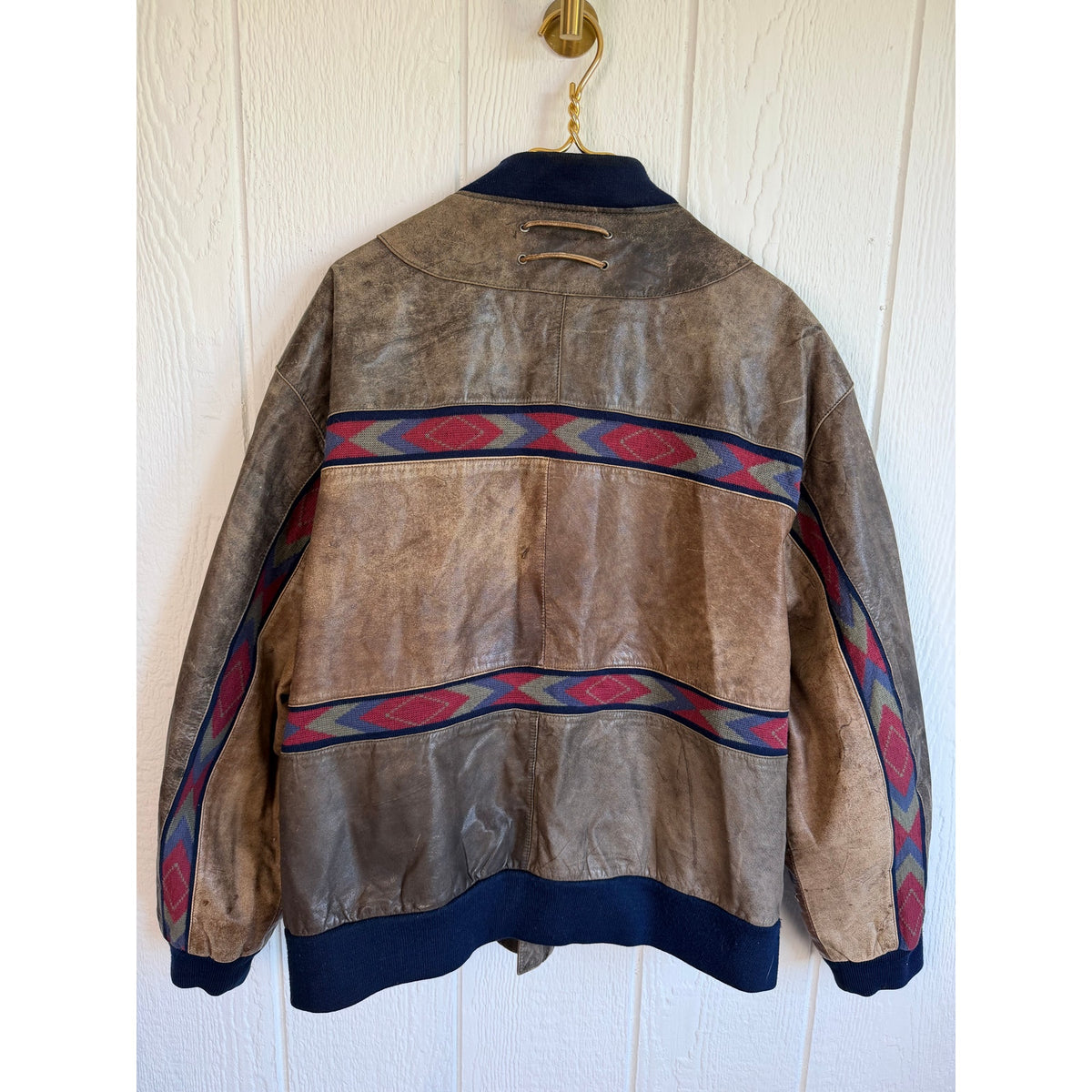 Vintage Leder Rude Peter Lukas Leather Bomber Jacket 58 Aztec Nautical German