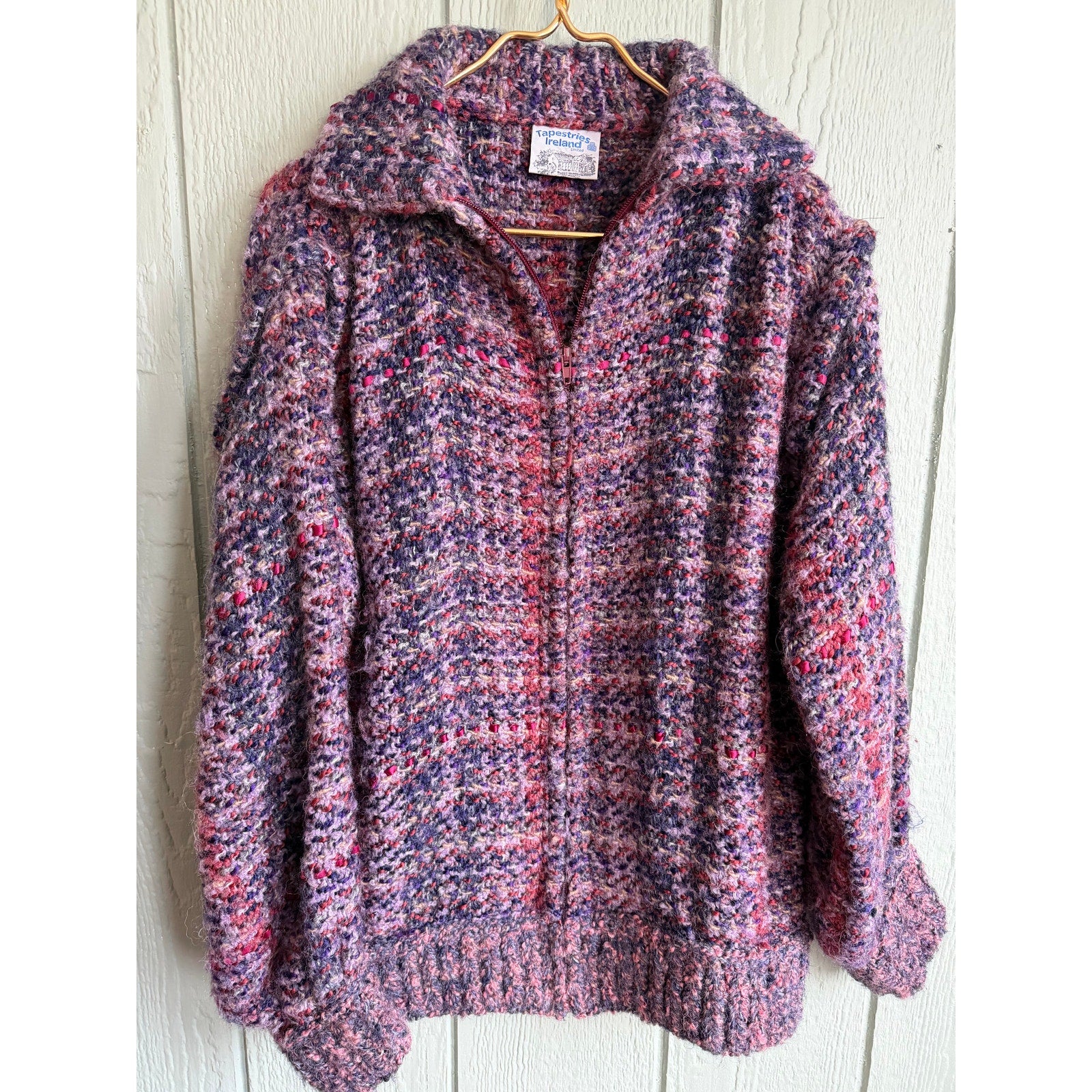 Vintage Tapestries Ireland Zip-Off Sleeve Wool Knit Jacket Sweater Ireland