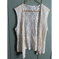 Vintage Express Crochet Knit Vest Cream Open Front Boho 90s USA