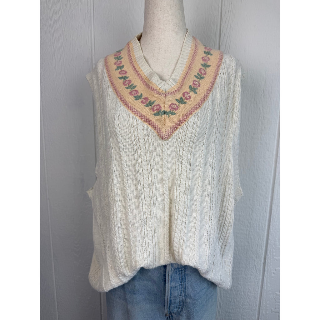 Vintage Northern Reflections Sweater Vest XL Ramie Cotton Floral Embroidered
