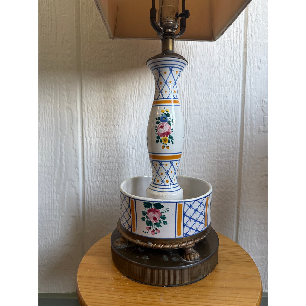 Vintage Floral Ceramic Table Lamp French Country Cottage Hand Painted