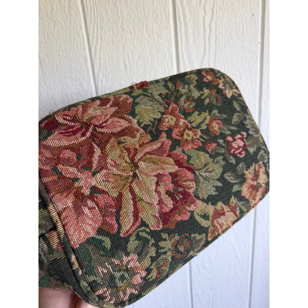 Vintage American Flyer Floral Tapestry Carpet Bag Weekender Duffel Travel Bag