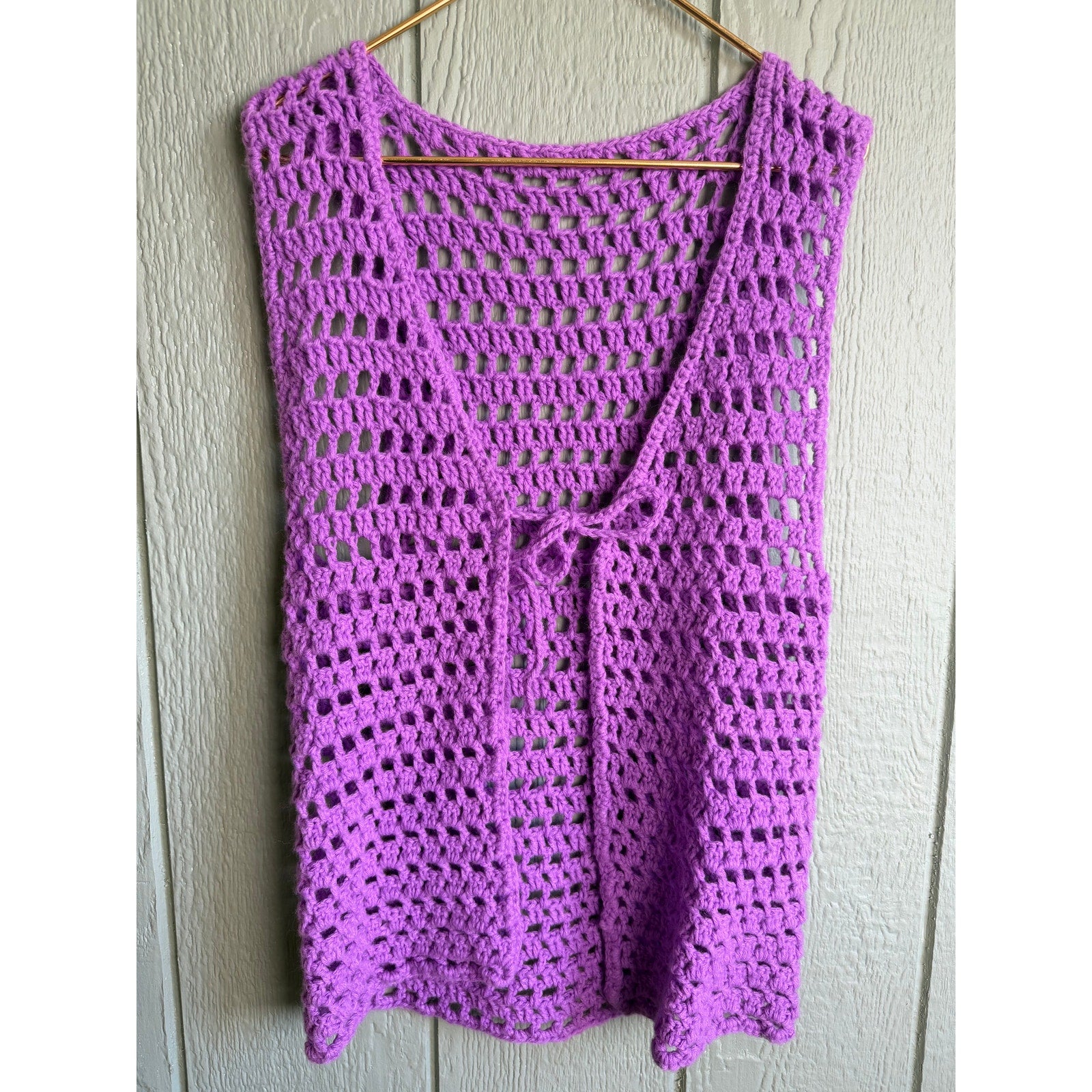Vintage Crochet Purple Cottagecore Tie Vest