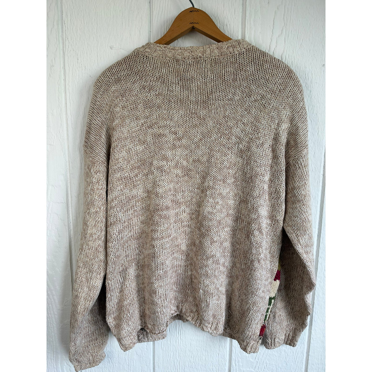 Vintage 90s Tiara International Chunky Knit Cottage Sweater Fall Scenic Large