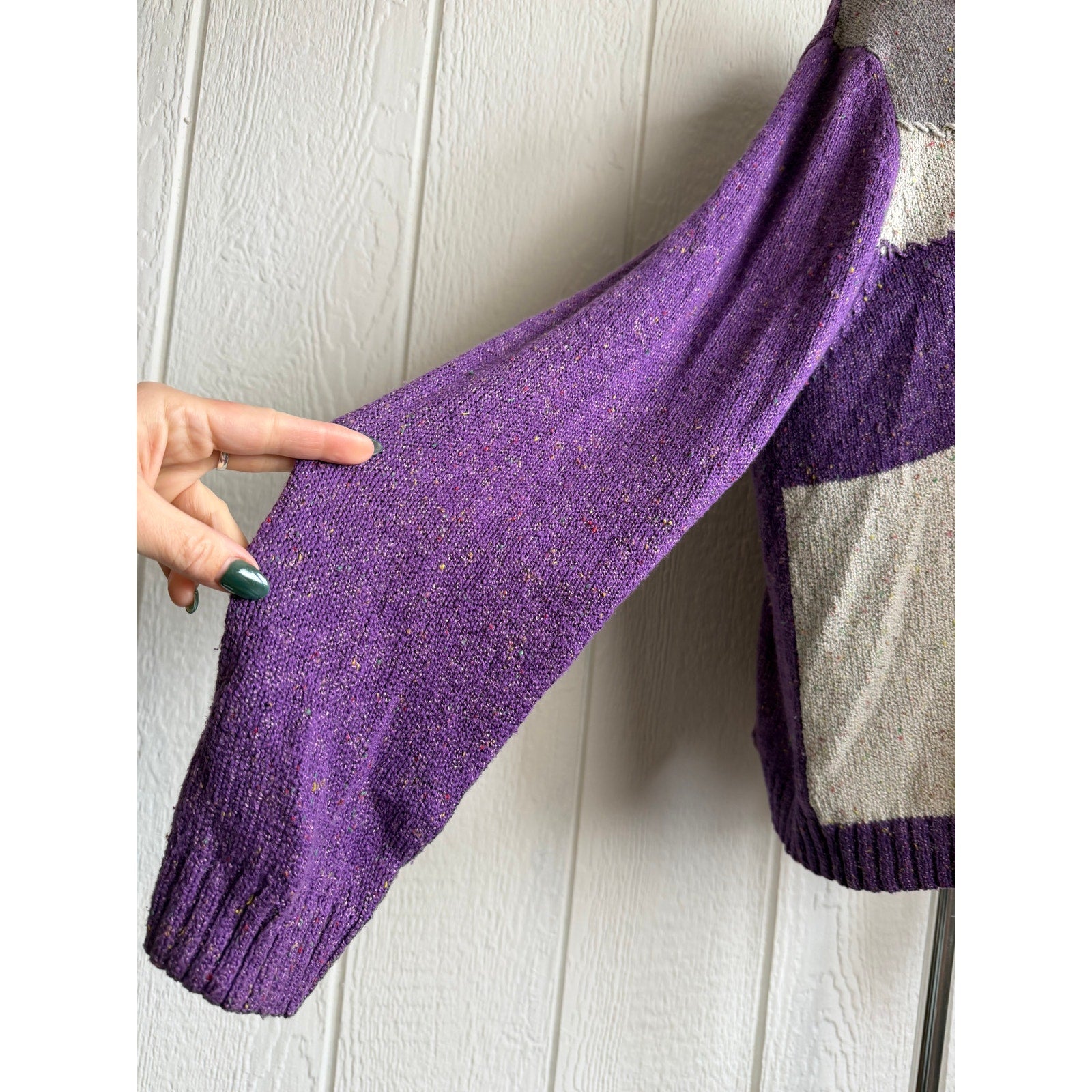 Vintage Blair Cardigan Sweater Purple Gray Confetti Knit 90s Cottagecore