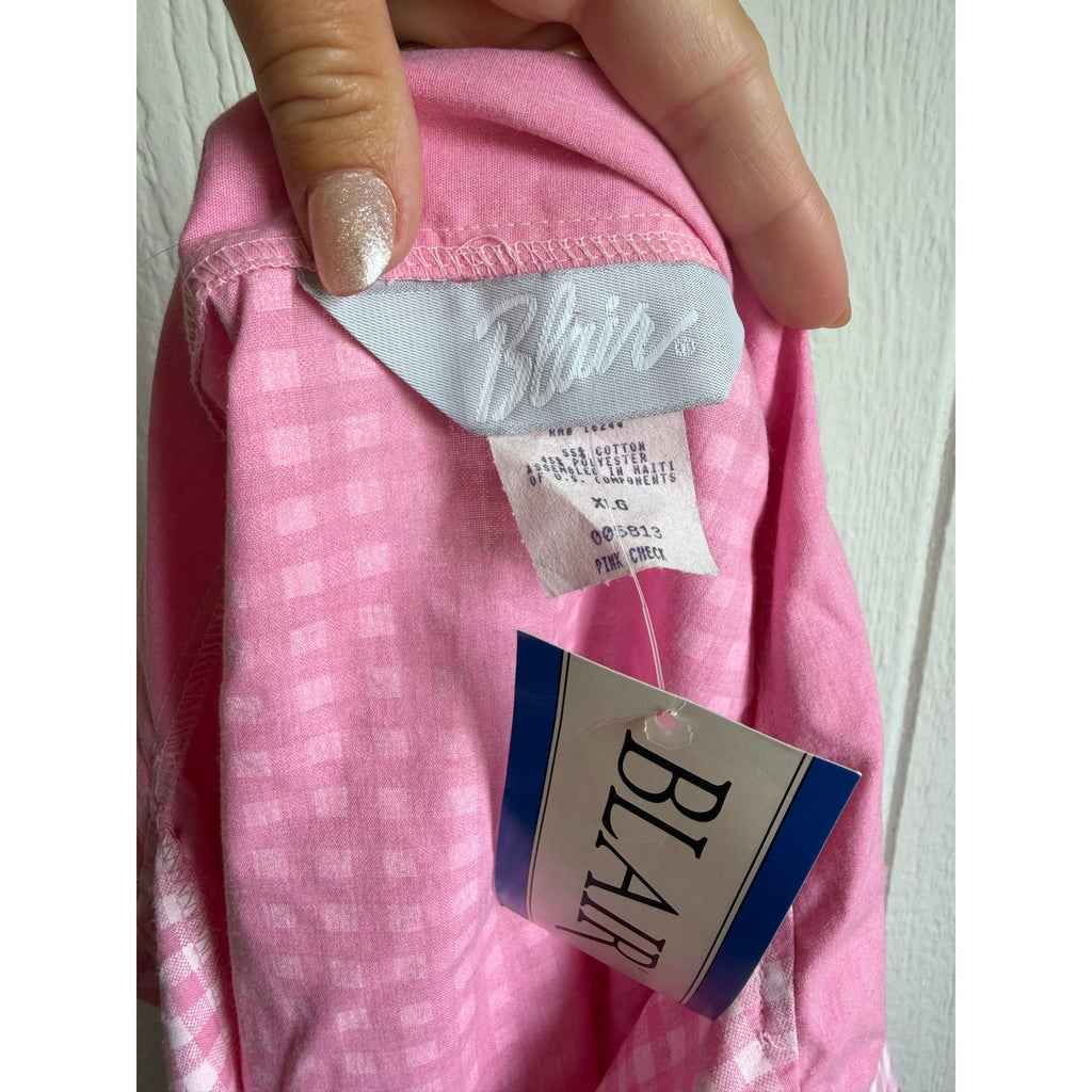 NWT Vintage Blair Pink Gingham Button Front Blouse XL Cottagecore Top
