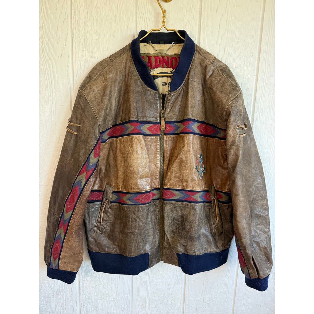 Vintage Leder Rude Peter Lukas Leather Bomber Jacket 58 Aztec Nautical German