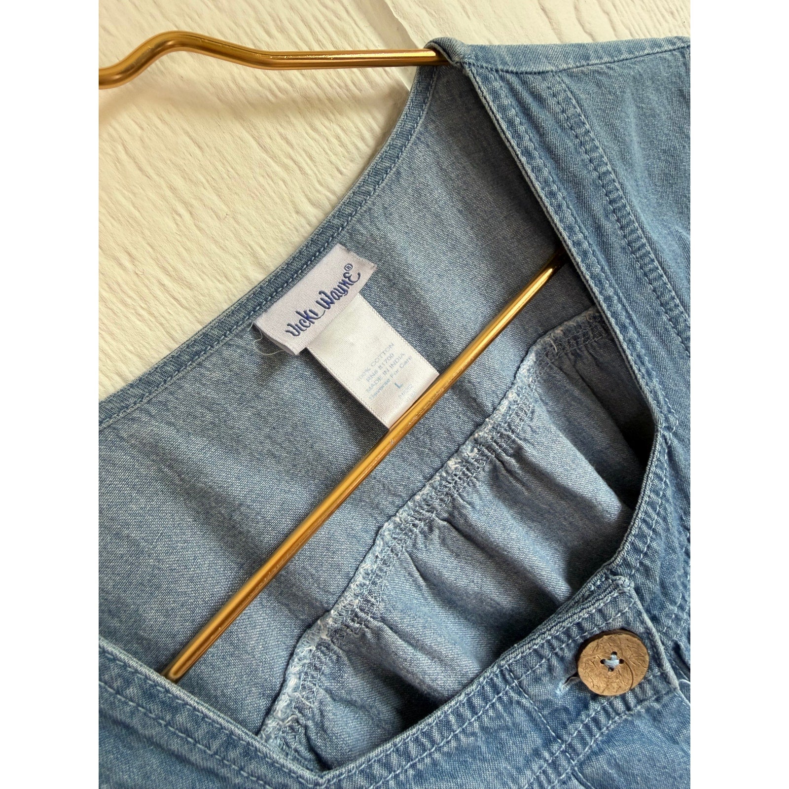 Vintage Vicki Wayne Women's Chambray Button Front Dress Cottagecore, Large 90s