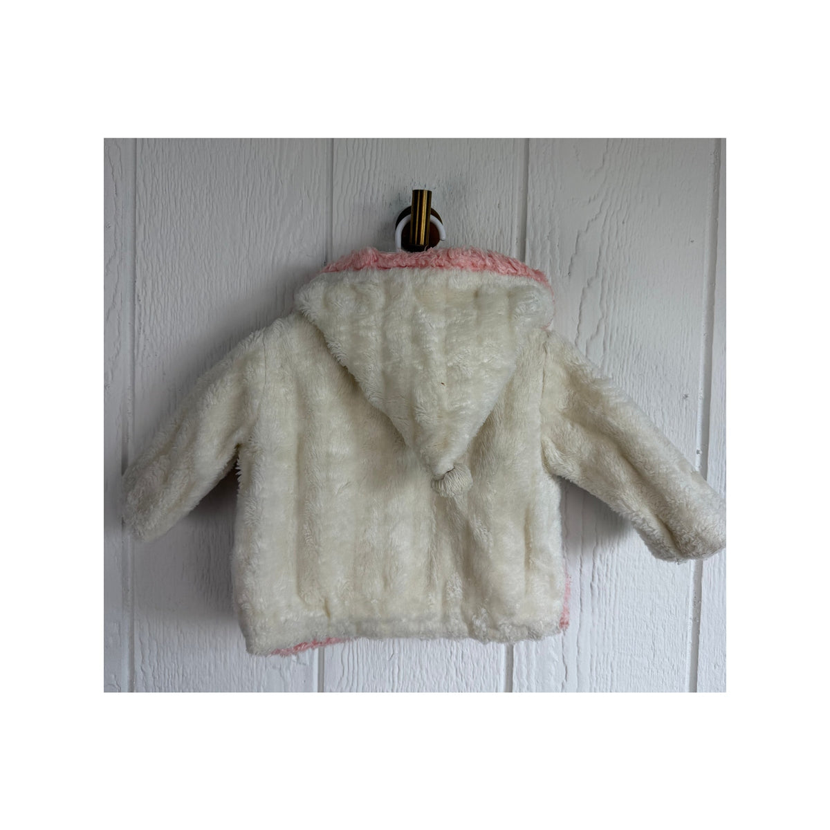 Y2K Girls Faux Fur Hooded Jacket Pink White Floral Fairycore Coat