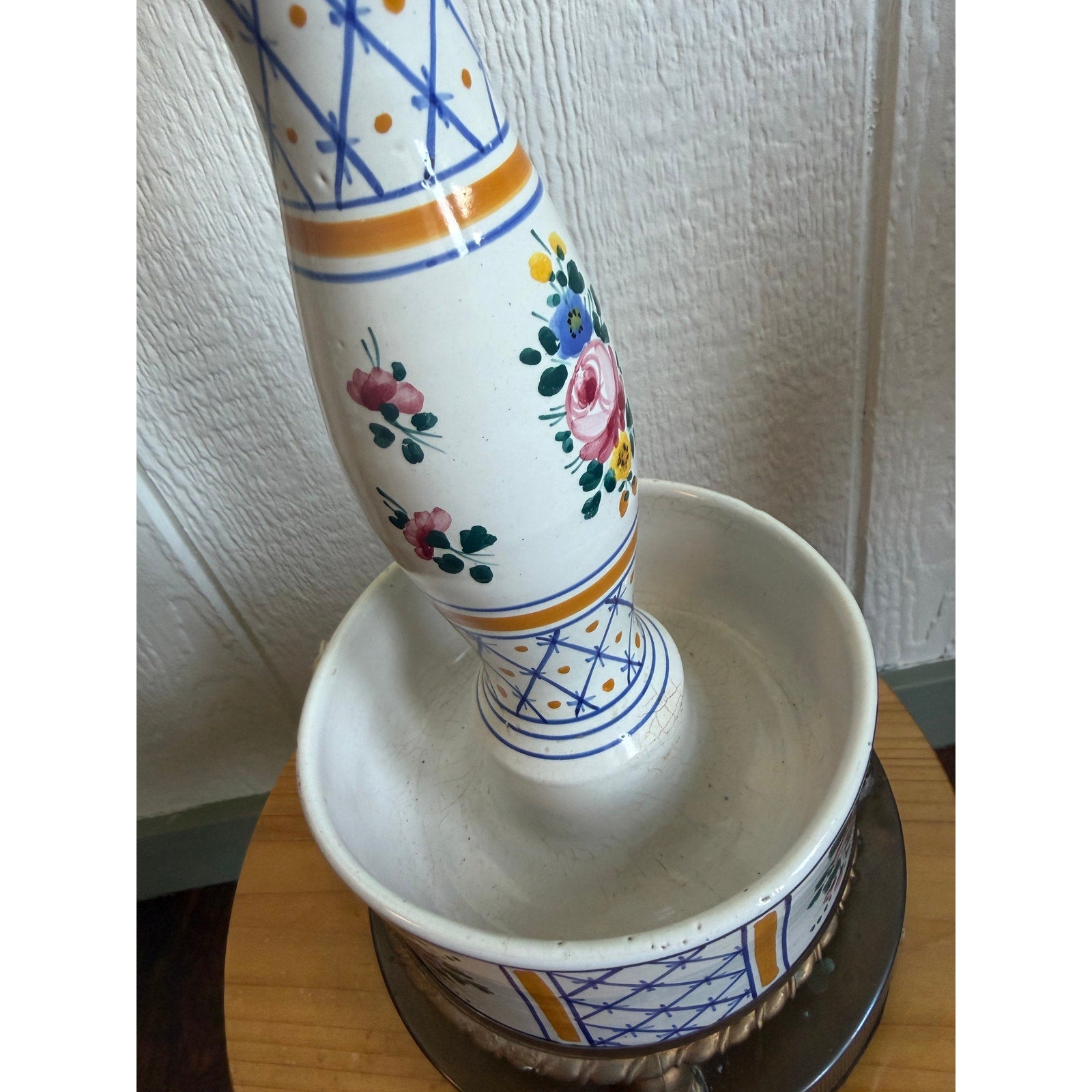 Vintage Floral Ceramic Table Lamp French Country Cottage Hand Painted