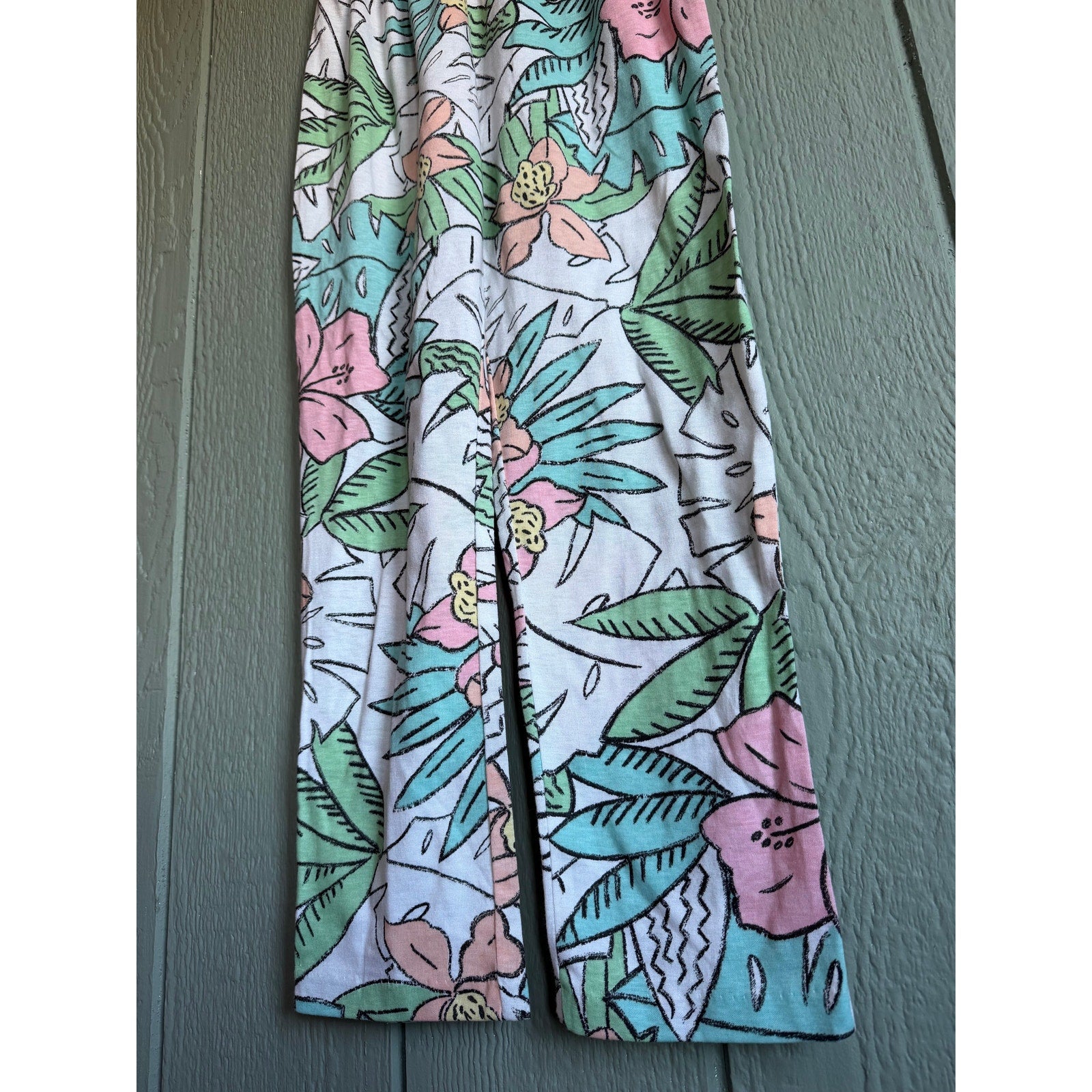 Vintage Tropical Floral Elastic Waist Pants Women’s Pastel Lounge Resort 80s 90s