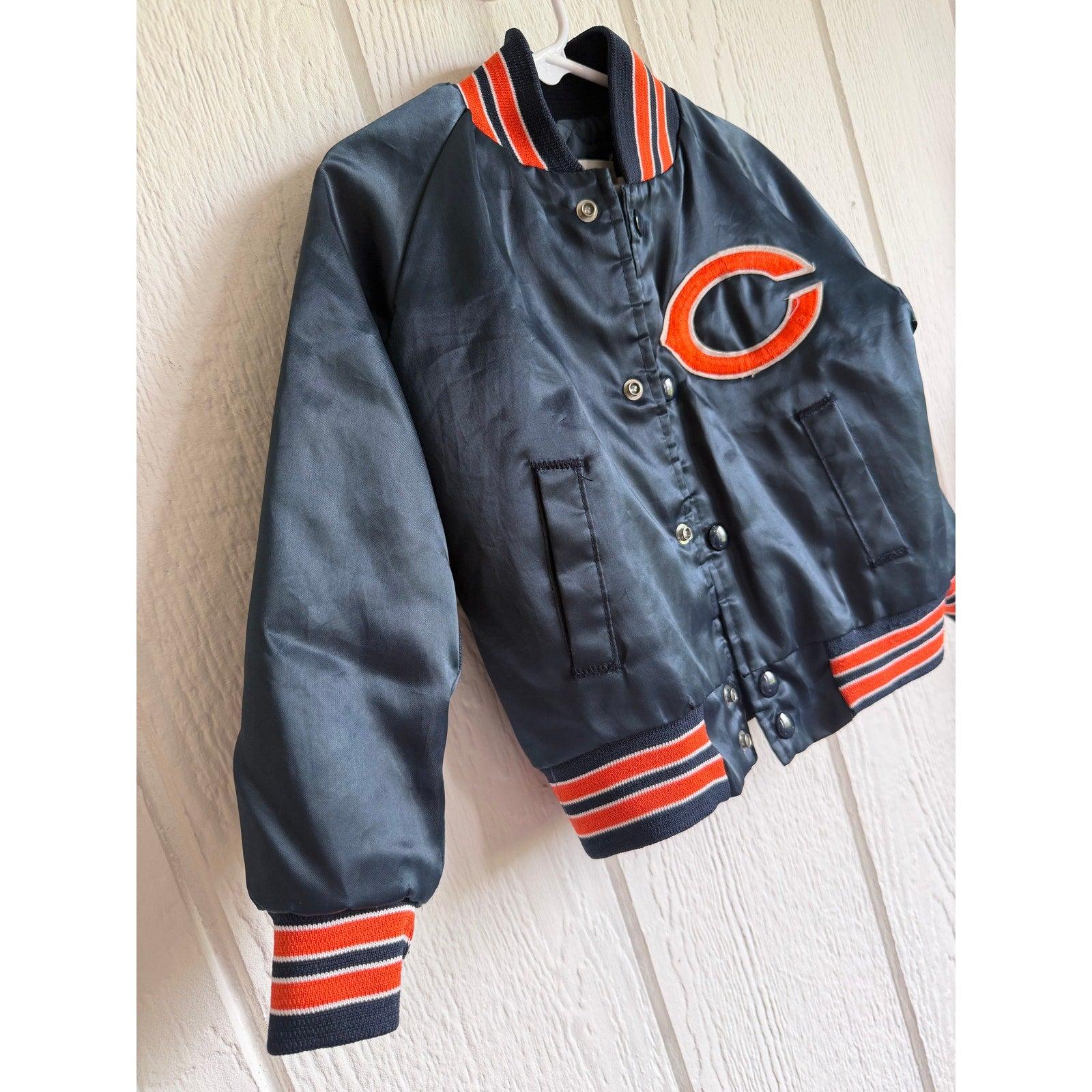 Chicago Bears Vintage Chalk Line Satin Bomber Jacket Made in USA Kids 5