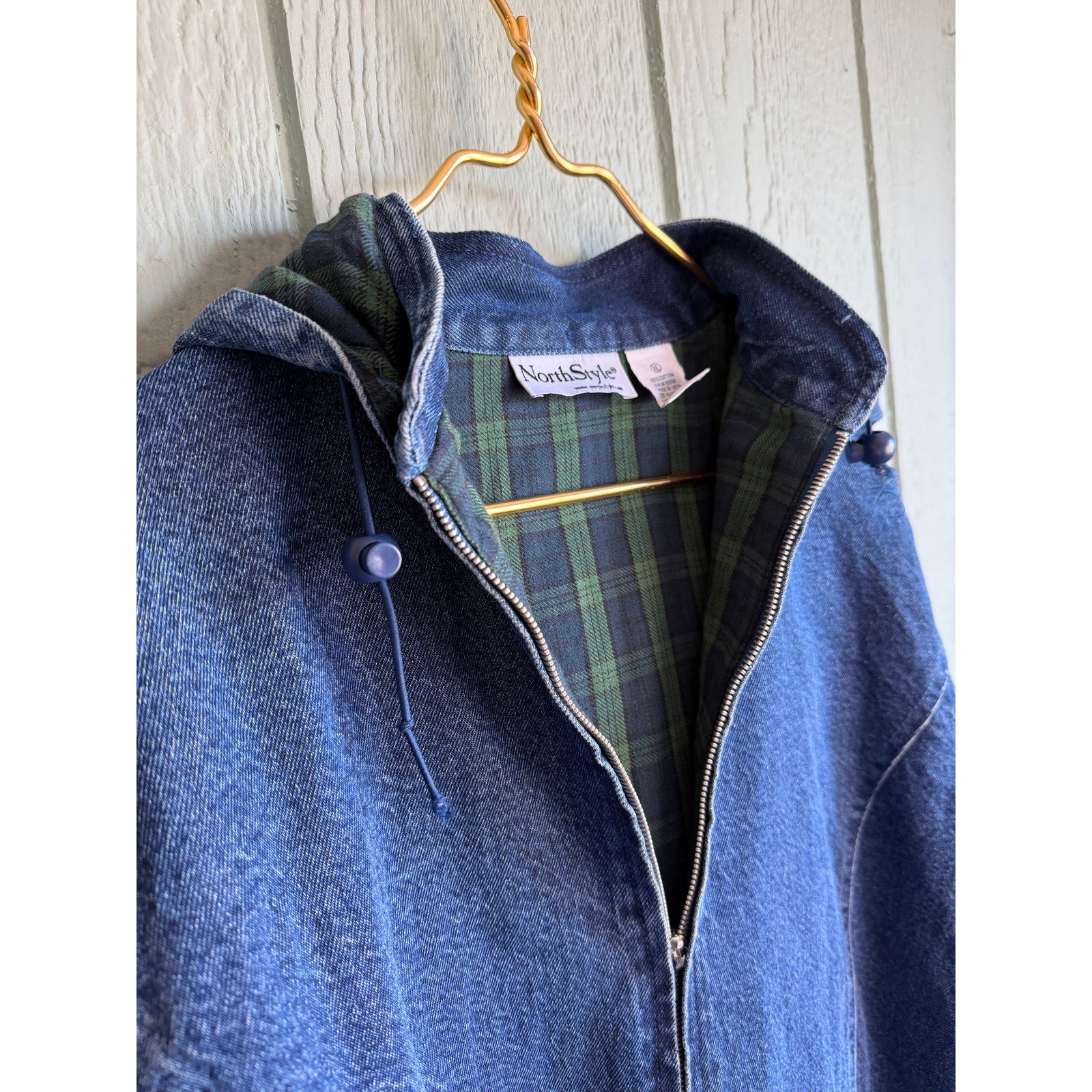 Vintage Denim Barn Jacket: Plaid Lined Fisherman's Jean Jacket XL