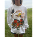 Vintage 90s Halloween Sweatshirt Witch Owl Pumpkin Graphic White USA 3X