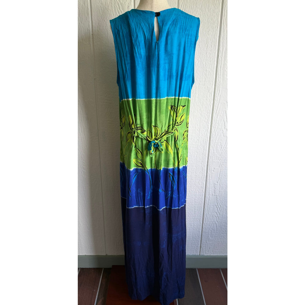 Vintage Caliche Collection Maxi Dress Tropical Colorblock Floral Sleeveless Size 18