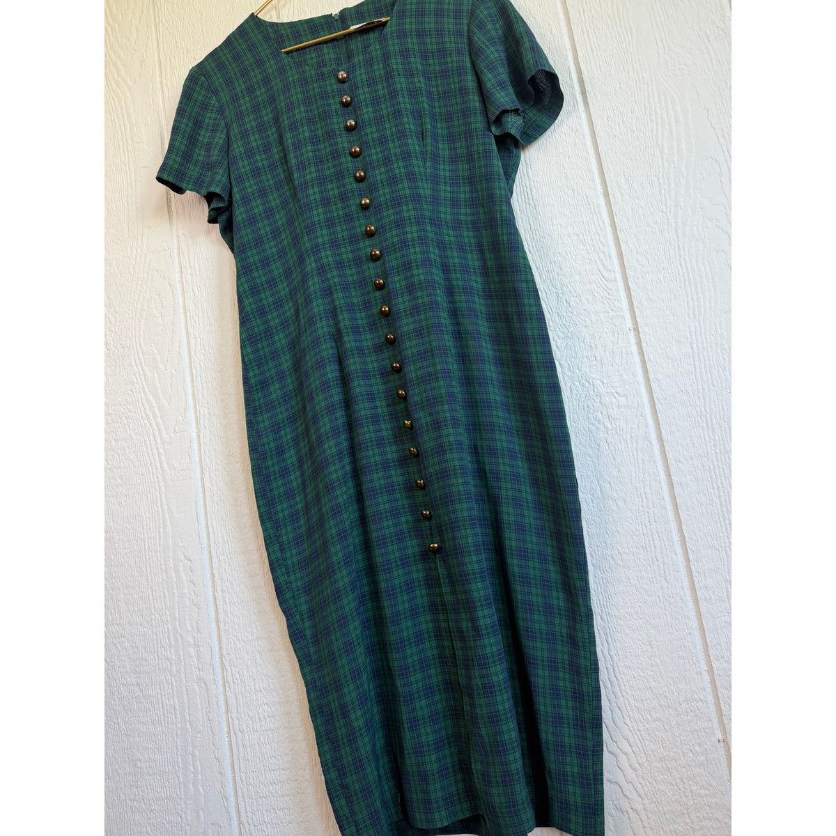 Vintage 90s Scarlett Green Tartan Plaid Midi Maxi Dress Button Front Grunge