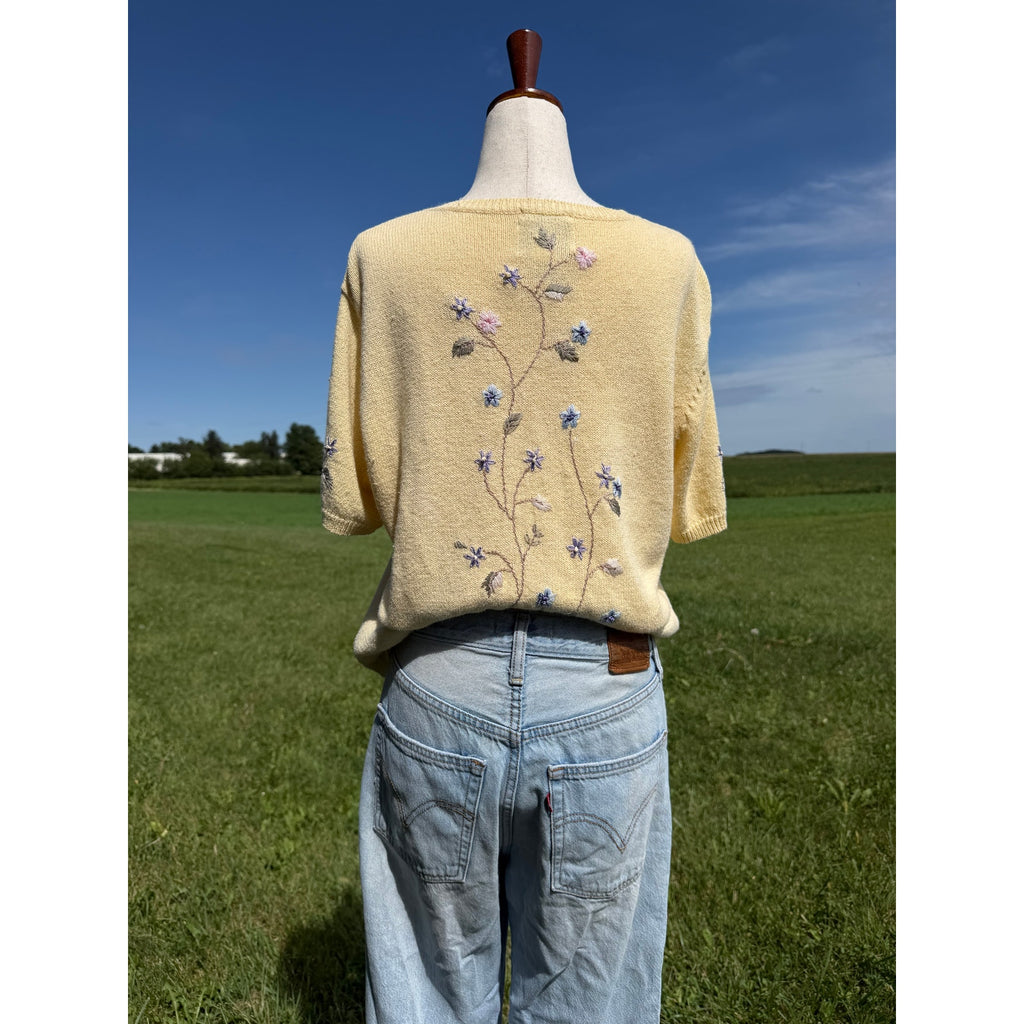 Vintage Christopher & Banks Hand Embroidered Floral Cardigan Sweater Medium