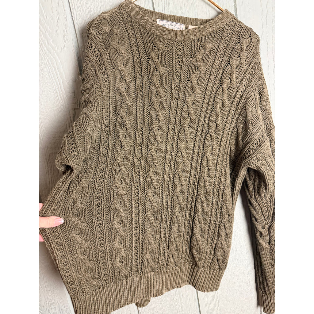 Vintage American Eagle Cable Knit Chunky Sweater Crewneck Green Small