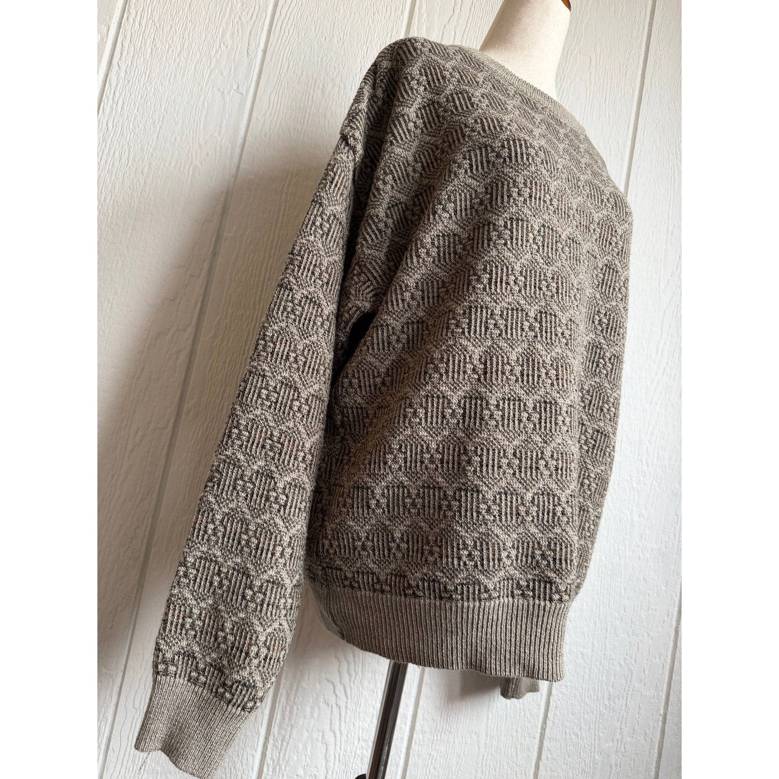 Vintage 90s Towncraft Textured Knit Sweater Size Large Neutral Crewneck