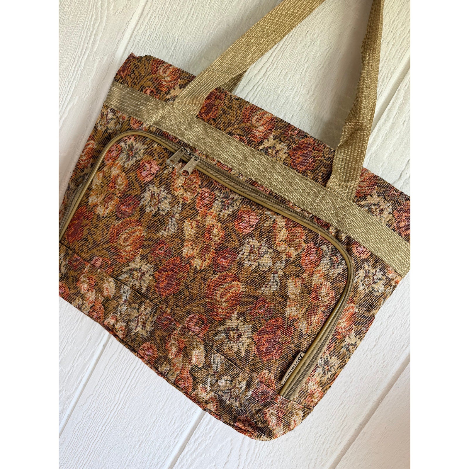 Vintage Floral Tapestry Tote Bag Large Boho Market Bag Zip Pocket Carryall