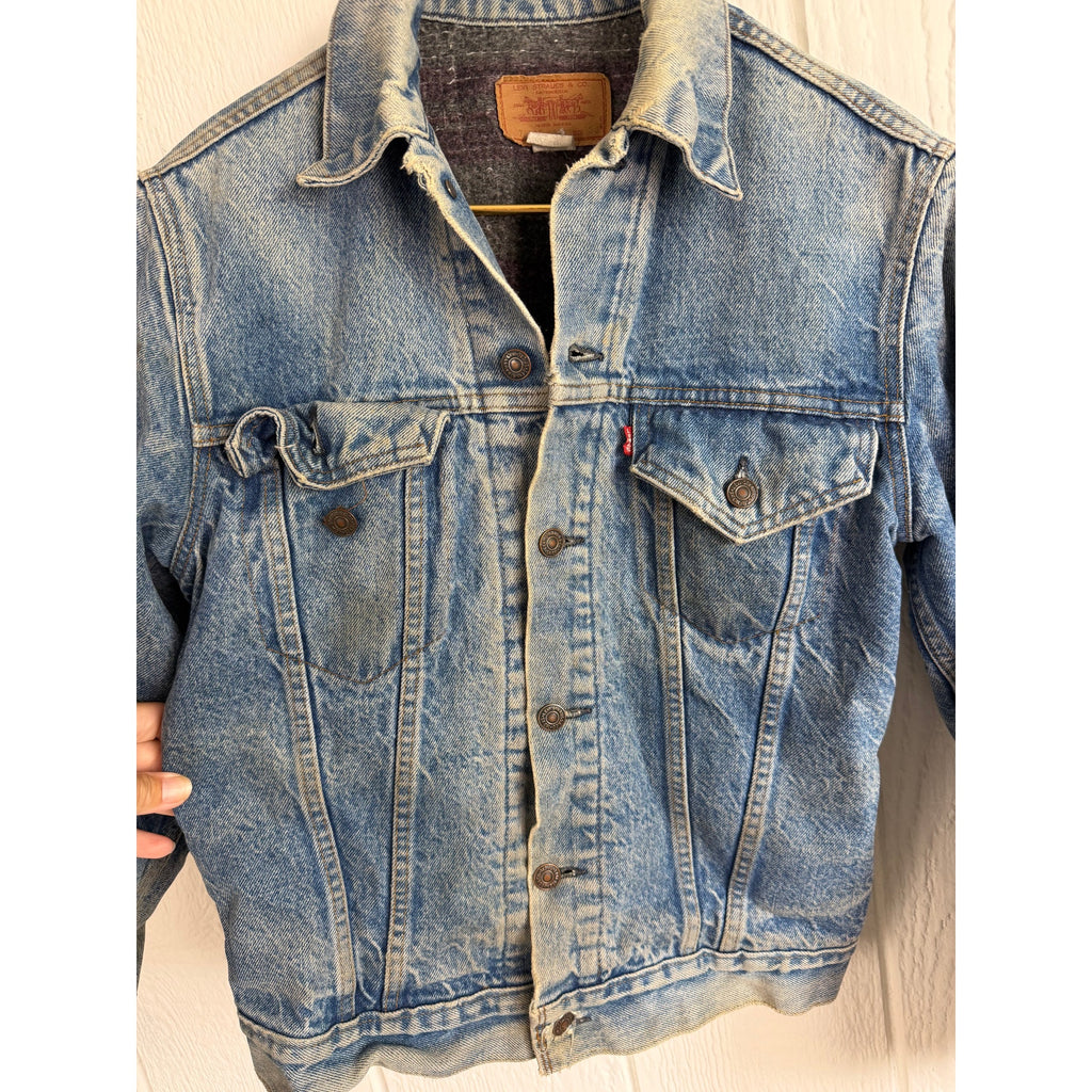 Vintage Levi's 70605 Blanket Lined Denim Trucker Jacket Made USA Distressed