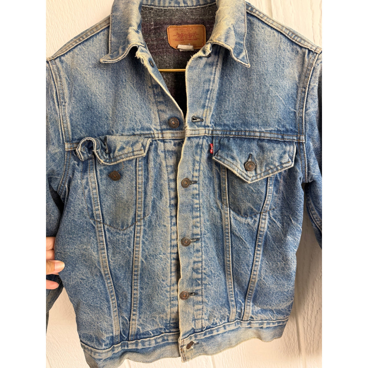 Vintage Levi's 70605 Blanket Lined Denim Trucker Jacket Made USA Distressed