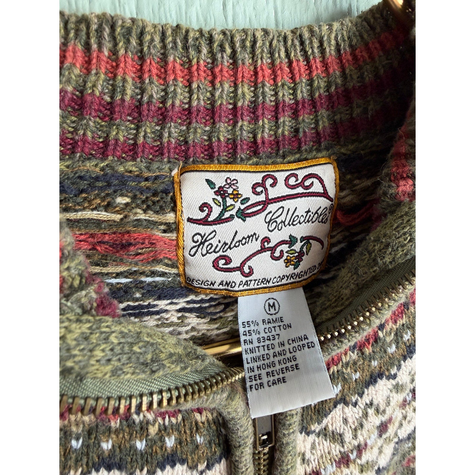 Vintage Heirloom Collectibles Fair Isle Zip Sweater Wool Blend Nordic Jacket M