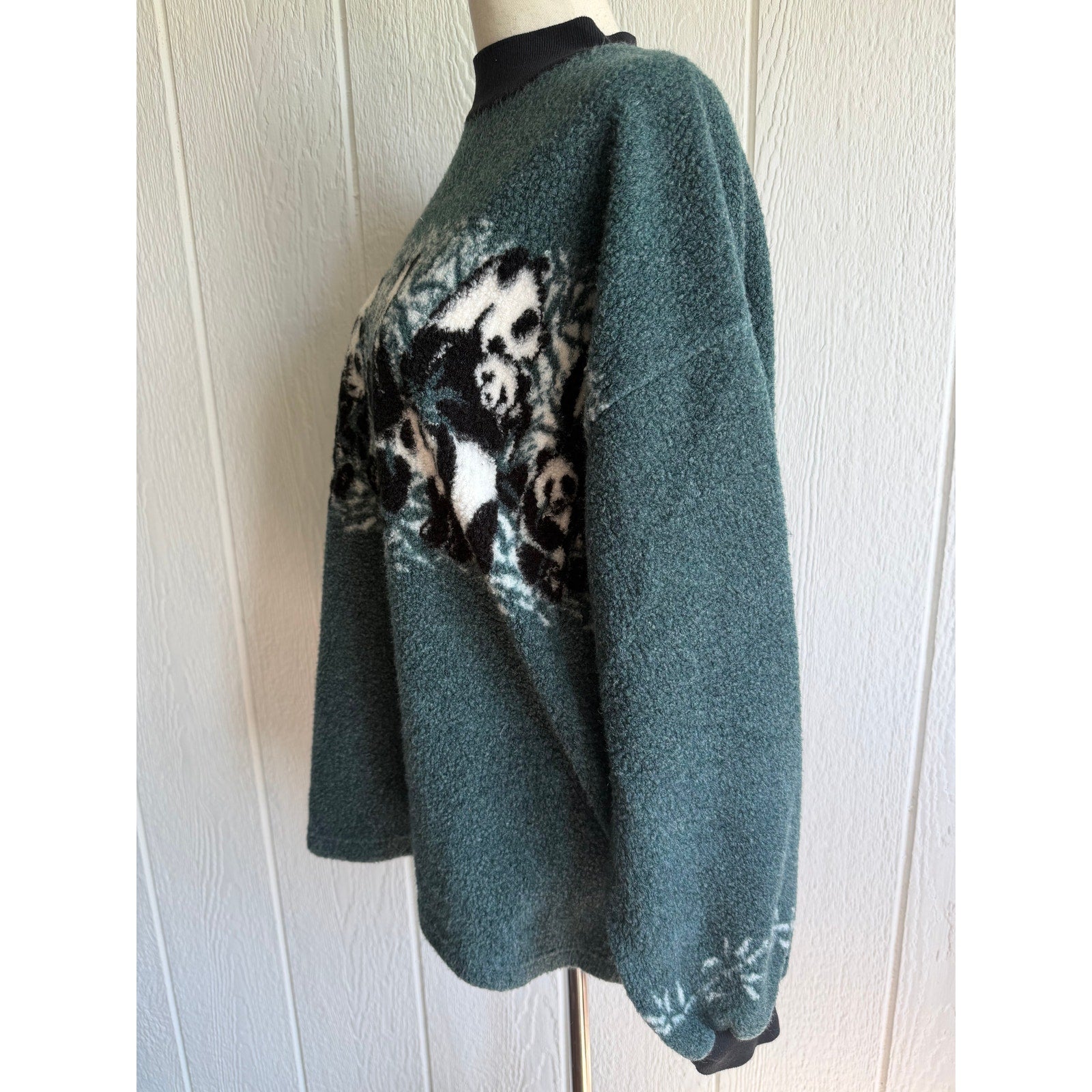 Vintage Panda Fleece Pullover Jacket Green Teddy Fleece 90s