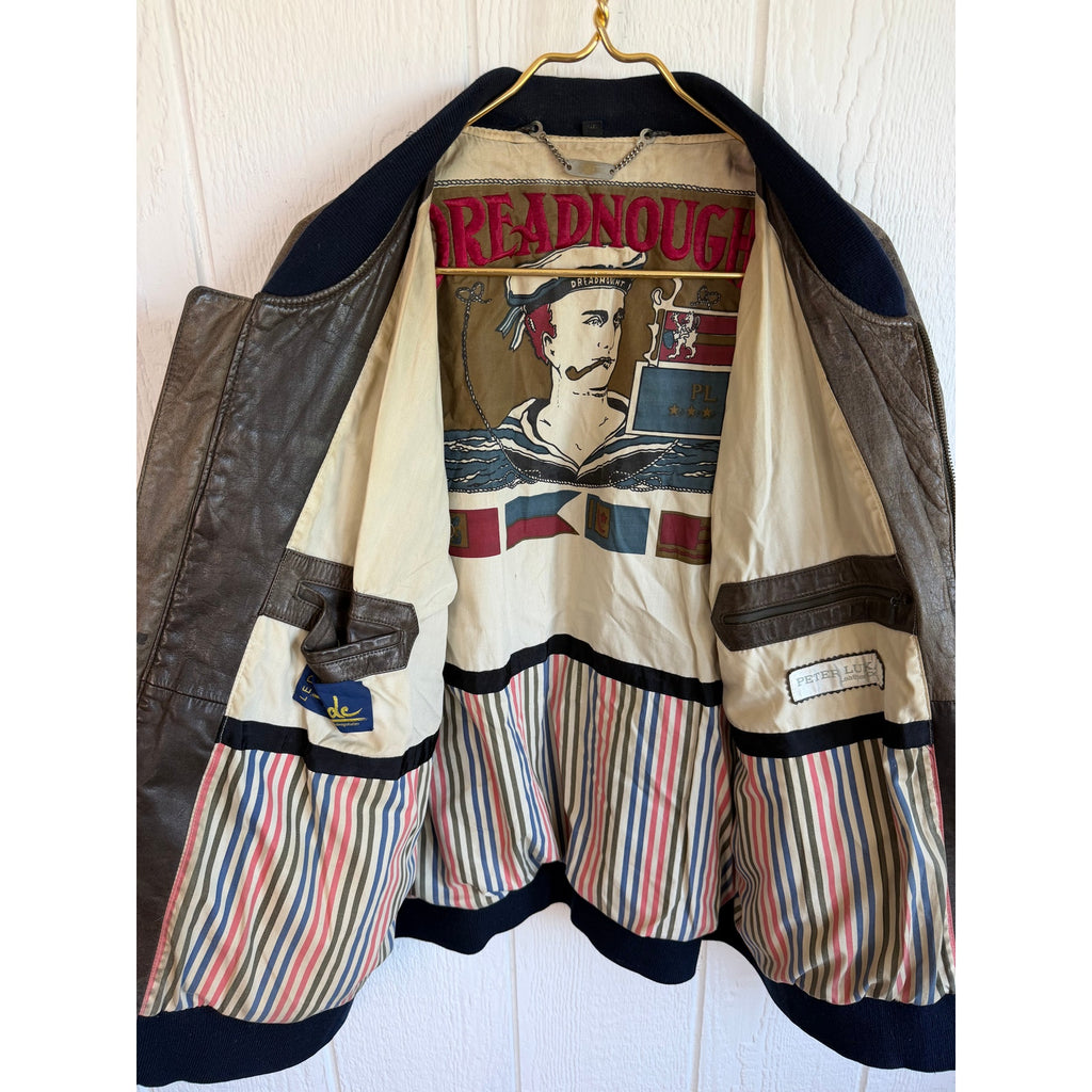 Vintage Leder Rude Peter Lukas Leather Bomber Jacket 58 Aztec Nautical German