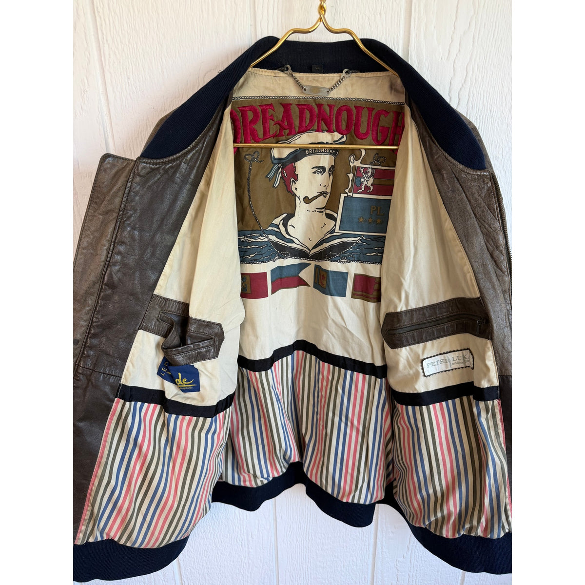 Vintage Leder Rude Peter Lukas Leather Bomber Jacket 58 Aztec Nautical German