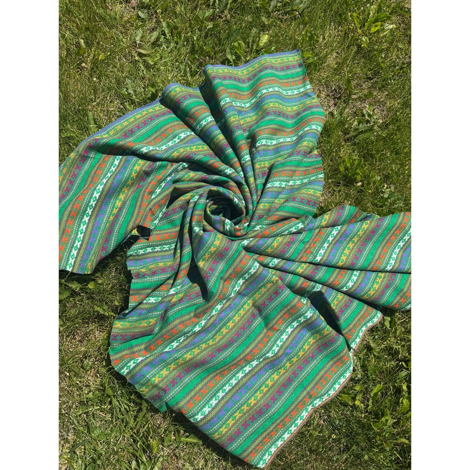 Vintage Southwestern Woven Fabric Panel Boho Tribal Textile Remnant Green