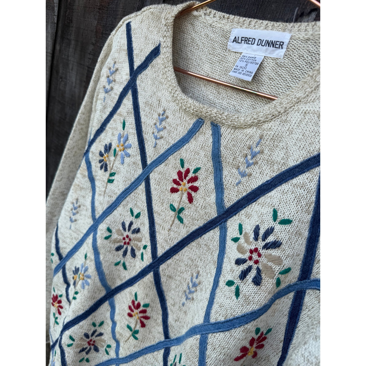 Vintage Embroidered Floral Trellis Knit Sweater, Small