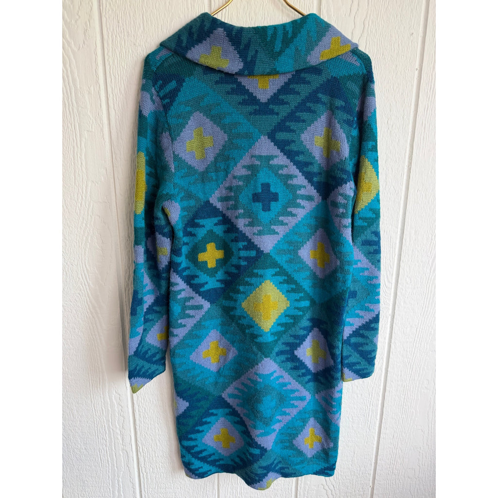 VTG Peruvian Alpaca Wool Tey Art Peru Long Cardigan Medium Sweater Southwestern