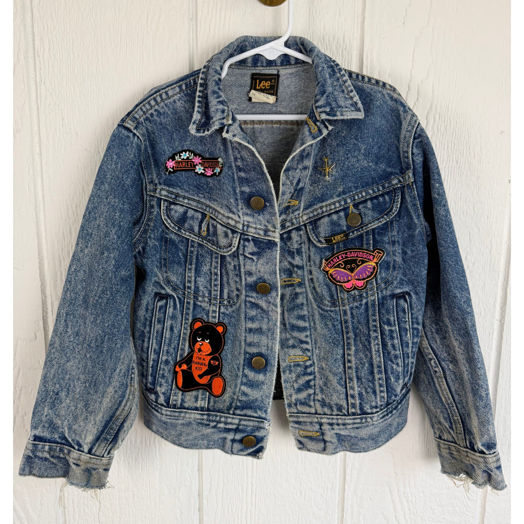 Vintage Lee Harley Davidson Denim Jacket Girls Size 10 Made USA Biker 80s 90s